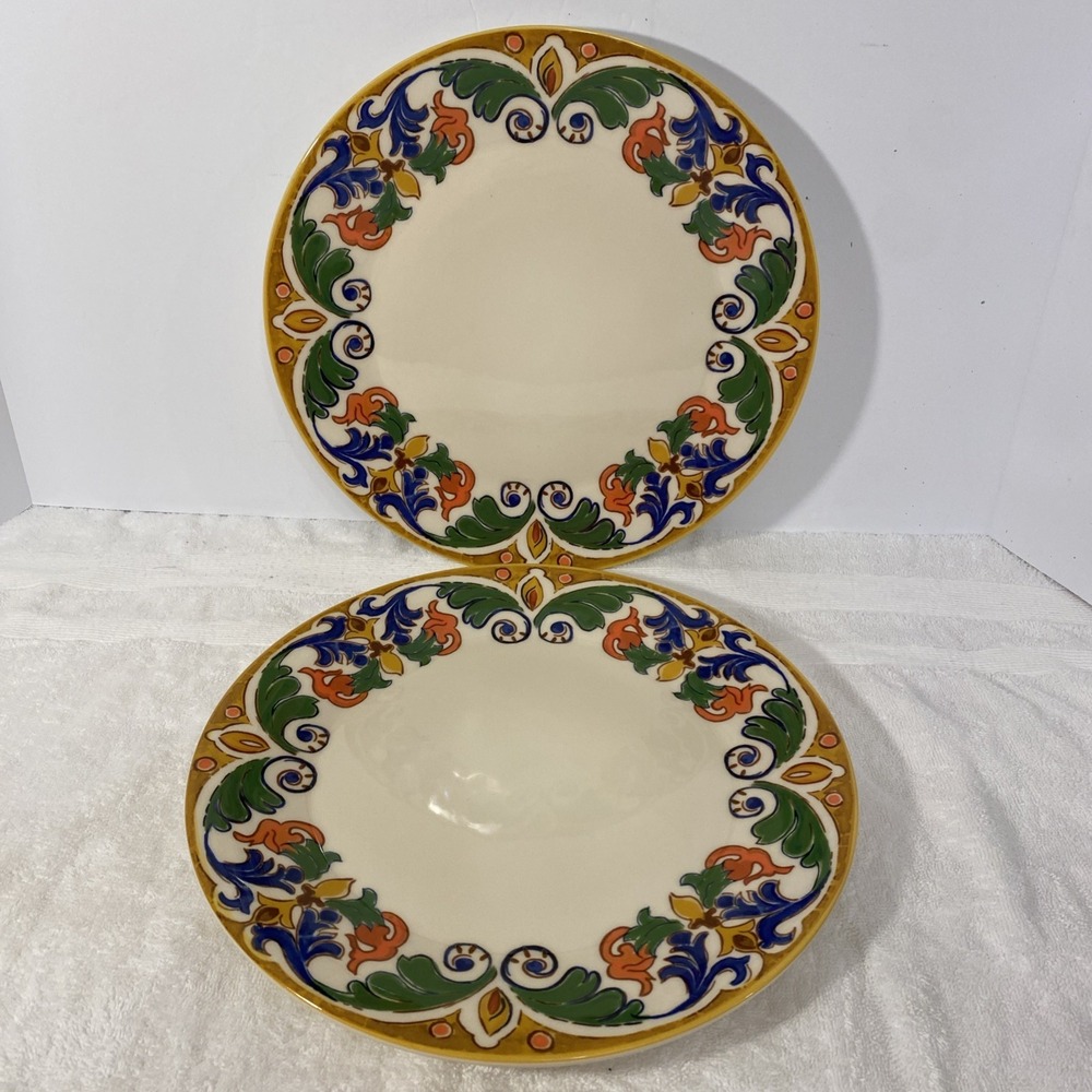 CMG AMALIA Dinner Plates Set of 2 Portugal Ceramic 11" Tuscan Colors on Cream
